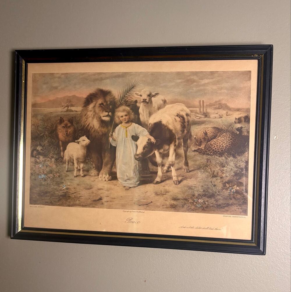 Framed Print "A Little Child Shall Lead Them" William Strutt Peace w/Lion & Lamb
